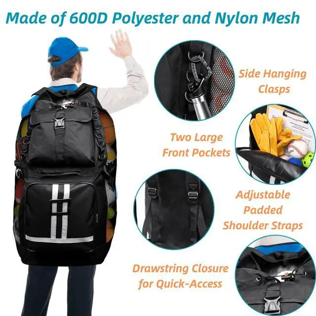 Alt view image 4 of 7 - Soccer Ball Bag with Pockets, Holds 14-16 Balls, Extra Large Sports Equipment Ball Bag with Adjustable Shoulder Straps, Heavy Duty Basketball Football Storage Bag for Coach, Players, Trainers