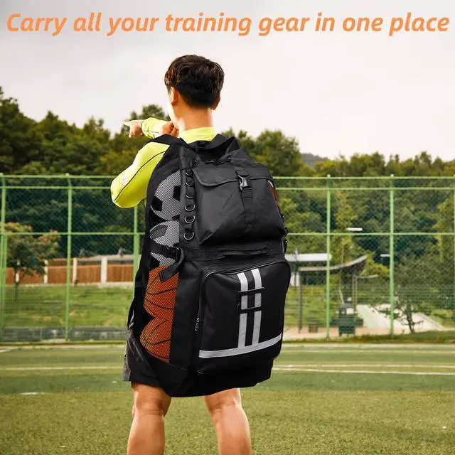 Alt view image 7 of 7 - Soccer Ball Bag with Pockets, Holds 14-16 Balls, Extra Large Sports Equipment Ball Bag with Adjustable Shoulder Straps, Heavy Duty Basketball Football Storage Bag for Coach, Players, Trainers