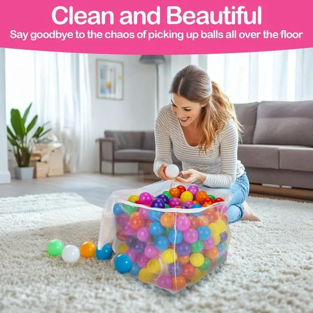 Alt view image 6 of 7 - 2 PCS Ball Pit Ball Storage Bags - Mesh Bag with Zipper Storage | Large Organizer for Ball Pit, Suitable for Storage, Sturdy and Durable,17.7 x 11.8 x 13.7 Inches(Only Storage Bag,No Ball)
