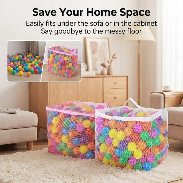 Alt view image 7 of 7 - 2 PCS Ball Pit Ball Storage Bags - Mesh Bag with Zipper Storage | Large Organizer for Ball Pit, Suitable for Storage, Sturdy and Durable,17.7 x 11.8 x 13.7 Inches(Only Storage Bag,No Ball)