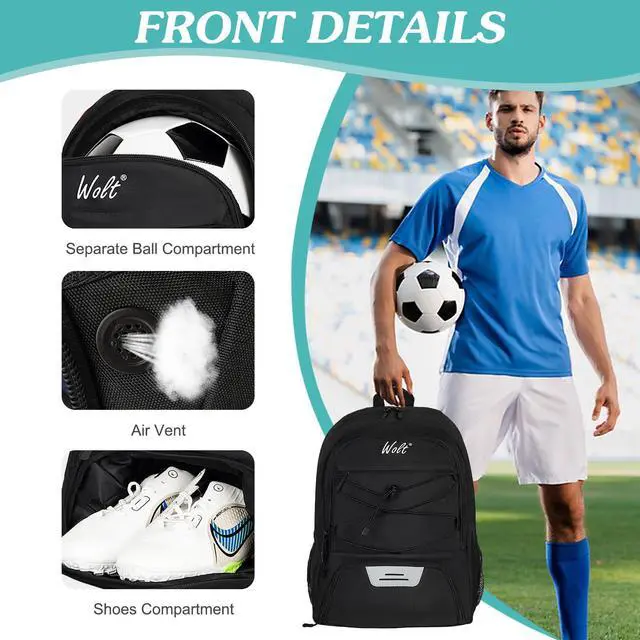 Alt view image 3 of 7 - Soccer Backpack Soccer Bag with Ball Holder & Shoes Compartment, Sport Equipment Bags For Football, Basketball, Volleyball, Gym (Black)
