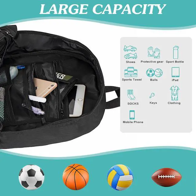 Alt view image 4 of 7 - Soccer Backpack Soccer Bag with Ball Holder & Shoes Compartment, Sport Equipment Bags For Football, Basketball, Volleyball, Gym (Black)