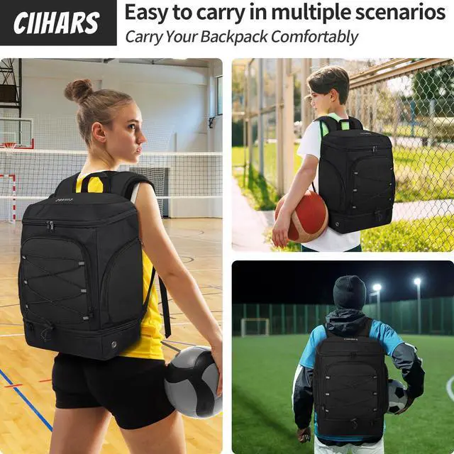 Alt view image 6 of 6 - Soccer Backpack,Soccer Bag with Ball Holder and Shoe Compartment | Large Water Resistant and lightweight Sport Bags fits basketball, volleyball, football gearYouth Soccer Gifts