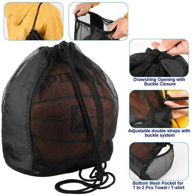 Alt view image 3 of 7 - Basketball Bag Basketball Backpack - Soccer Football Single Ball Storage Mesh Back Sack Crossbody Sling Sackpack for Volleyball Rugby Equipment, Sport Bag Organizer for Gym Pool Beach Travel