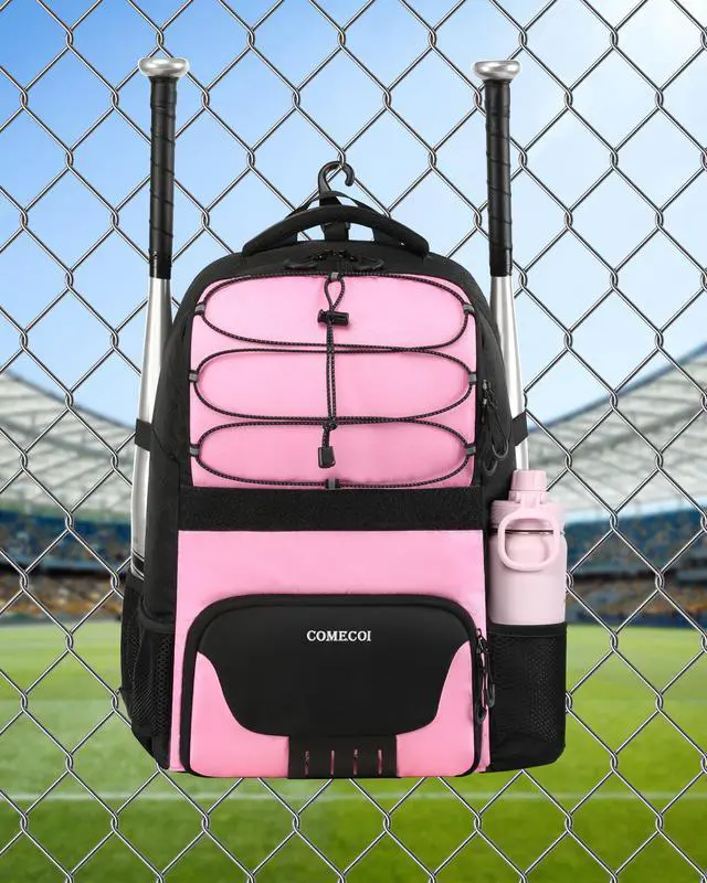 Alt view image 7 of 7 - Softball Bag, Lightweight Baseball Backpack with Shoes Compartment, Baseball Bat Bags with Fence Hook for TBall Bat & Equipment, for Batting Mitten, Helmet, for Girls, Boys, Youth, Adults