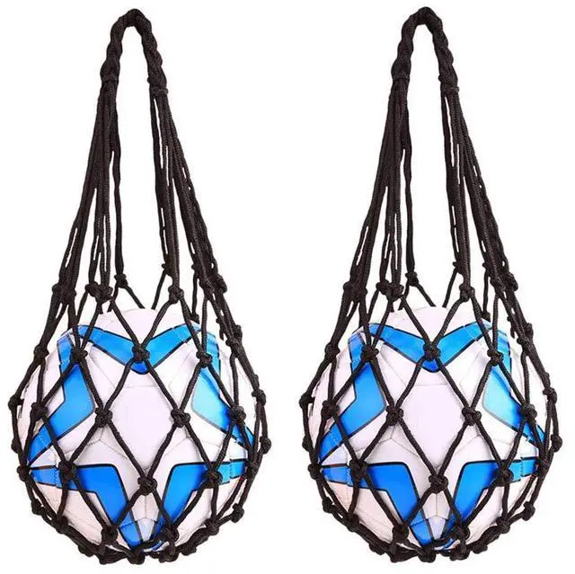 Main image of Basketball Net Bag Soccer Football Mesh Storage Sports Ball Holder Nylon Carry Bag Durable Single Ball Carrier 2 Pack Black Fit Ball 3 4 5