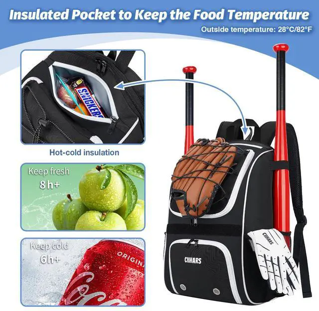 Alt view image 2 of 6 - Youth Baseball Bag - Baseball Backpack Bat & Glove Holder | T-Ball & Softball Equipment & Gear,Large Main Compartment for Helmet & accessories, Fence HookInsulation Pocket
