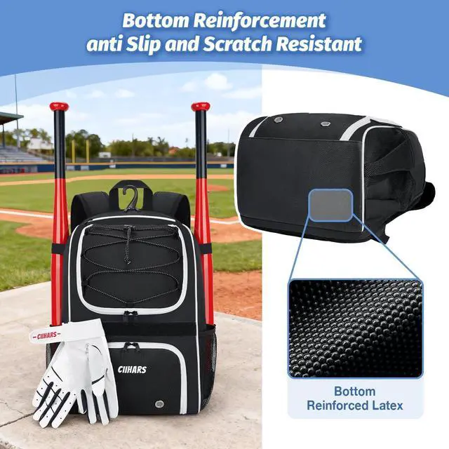 Alt view image 4 of 6 - Youth Baseball Bag - Baseball Backpack Bat & Glove Holder | T-Ball & Softball Equipment & Gear,Large Main Compartment for Helmet & accessories, Fence HookInsulation Pocket