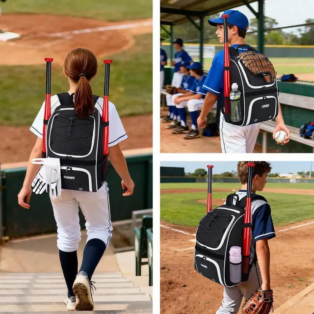 Alt view image 6 of 6 - Youth Baseball Bag - Baseball Backpack Bat & Glove Holder | T-Ball & Softball Equipment & Gear,Large Main Compartment for Helmet & accessories, Fence HookInsulation Pocket