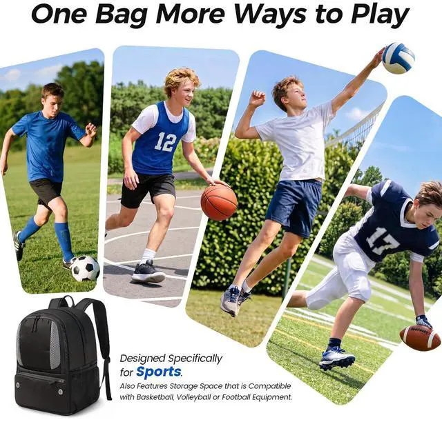 Alt view image 5 of 7 - Basketball Backpack Bag with Ball Holder & Shoes Compartment | Lightweight Basketball Bag for Boys, Sports Backpack Fit Soccer Volleyball Football for Training Day