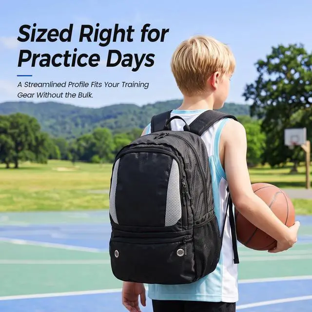 Alt view image 6 of 7 - Basketball Backpack Bag with Ball Holder & Shoes Compartment | Lightweight Basketball Bag for Boys, Sports Backpack Fit Soccer Volleyball Football for Training Day