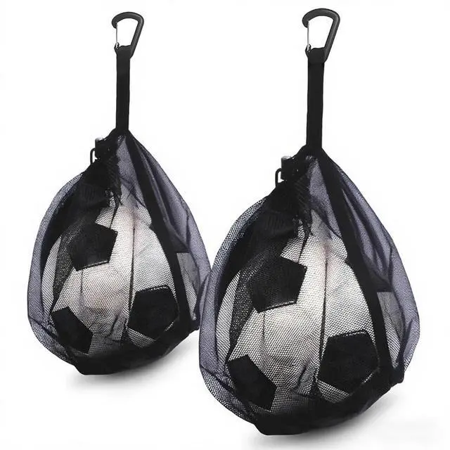Main image of 2Pcs Single Mesh Ball Bag for Soccer Basketball & Volleyball | Mesh Drawstring Bags with Hanging Clip, Lightweight Net Storage Sports Bag with Zipper Pocket for Coaches & Gym