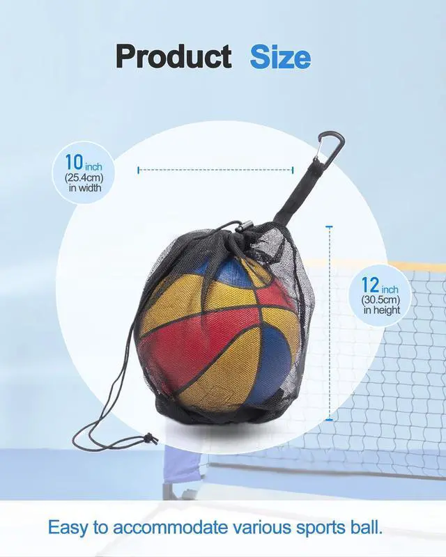Alt view image 3 of 7 - 2Pcs Single Mesh Ball Bag for Soccer Basketball & Volleyball | Mesh Drawstring Bags with Hanging Clip, Lightweight Net Storage Sports Bag with Zipper Pocket for Coaches & Gym