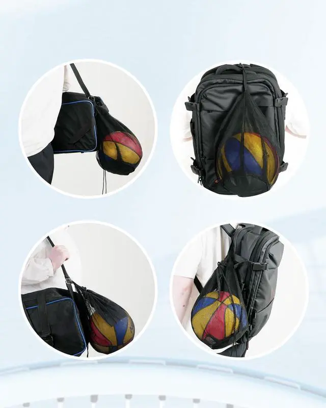 Alt view image 6 of 7 - 2Pcs Single Mesh Ball Bag for Soccer Basketball & Volleyball | Mesh Drawstring Bags with Hanging Clip, Lightweight Net Storage Sports Bag with Zipper Pocket for Coaches & Gym