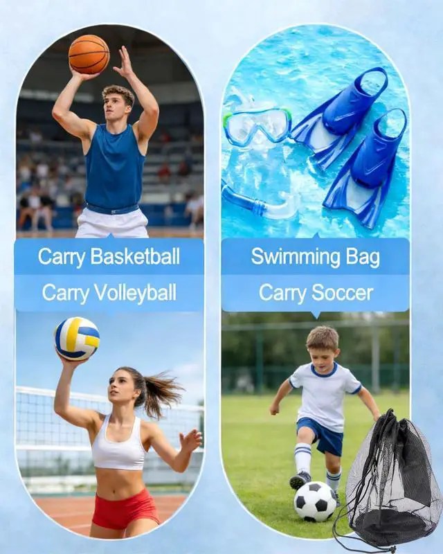 Alt view image 7 of 7 - 2Pcs Single Mesh Ball Bag for Soccer Basketball & Volleyball | Mesh Drawstring Bags with Hanging Clip, Lightweight Net Storage Sports Bag with Zipper Pocket for Coaches & Gym