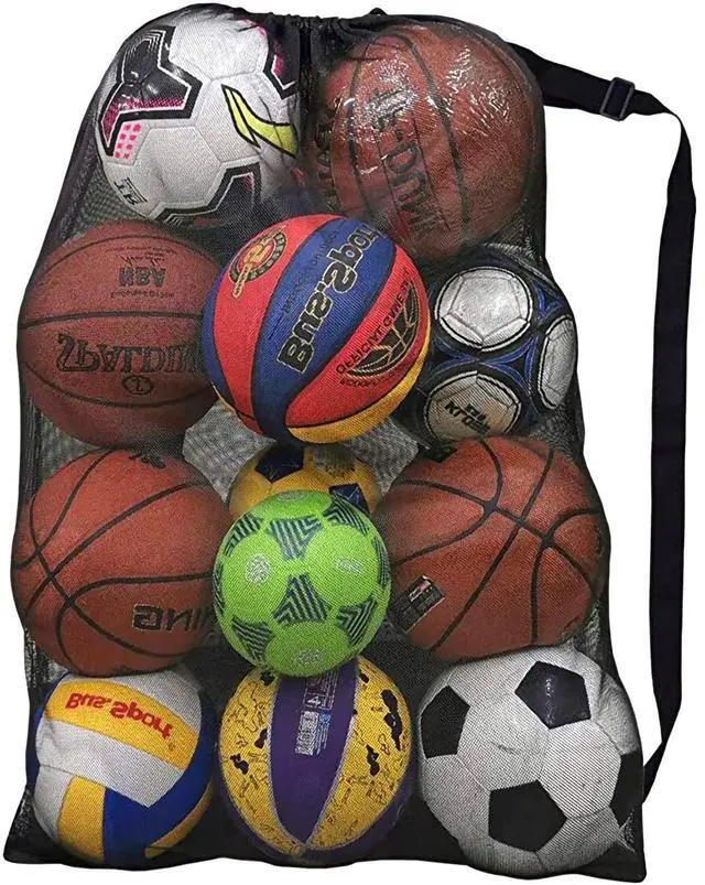 Main image of Heavy Duty Mesh Ball Bag, 30x40 Inch Extra Large Sports Equipment Bag | For 12 Soccer Balls, Industrial Strength Mesh, Adjustable Strap, For Coaches Basketball Football Volleyball