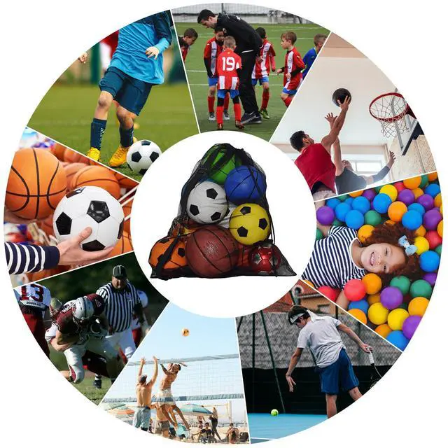 Alt view image 6 of 7 - Heavy Duty Mesh Ball Bag, 30x40 Inch Extra Large Sports Equipment Bag | For 12 Soccer Balls, Industrial Strength Mesh, Adjustable Strap, For Coaches Basketball Football Volleyball
