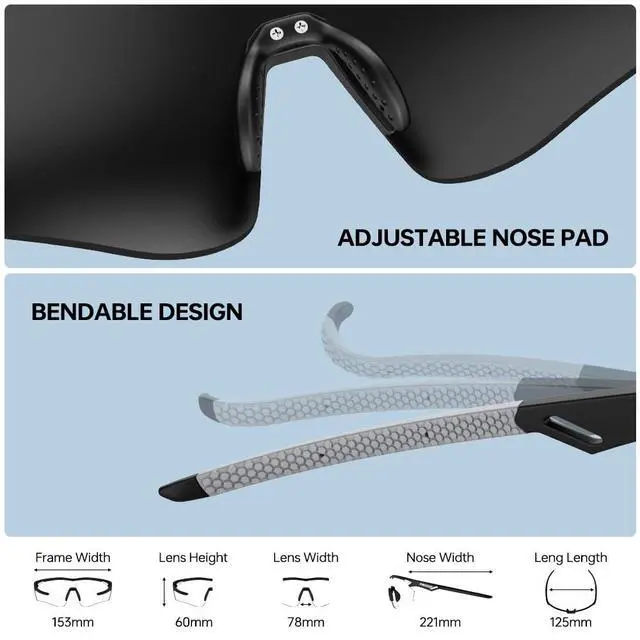 Alt view image 6 of 7 - Polarized Running Sunglasses for Men Women Ultra-Comfort, UV400 Protection 22g Lightweight TR90 Frame & Adjustable Silicone Nose Pads Wraparound Sports Sun glasses for Cycling Baseball Hiking Fishing