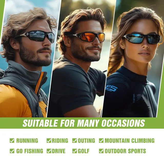 Alt view image 7 of 7 - Polarized Sports Wrap Around Sunglasses Men Fishing Running Golf | Mens Womens Sunglasses Pack UV Protection for Cycling Hiking Baseball Driving, A01-Grey/Dark Blue/Red