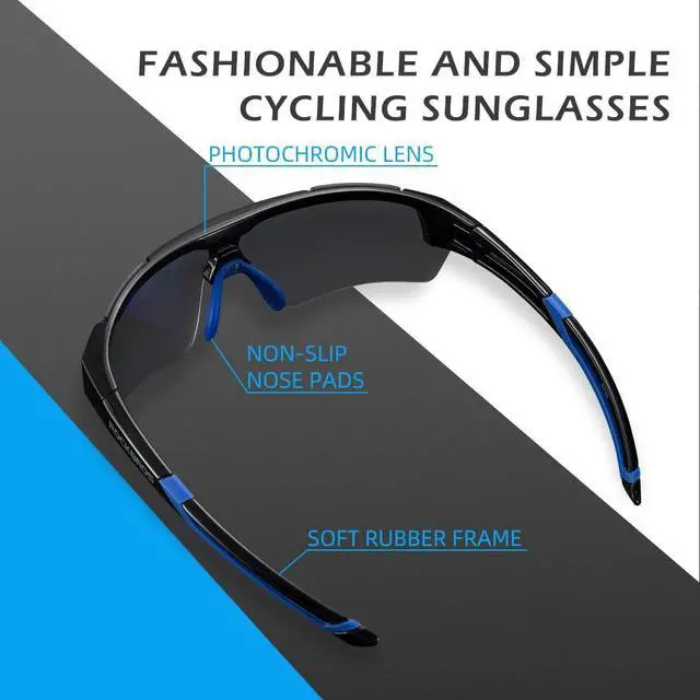 Alt view image 5 of 7 - Photochromic Sunglasses UV Protection Lightweight Black Blue | Cycling Glasses,Auto-Adjust UV Color Change, 29g Ultra-Light, Adjustable Nose Pad, Cycling/Running/Hiking
