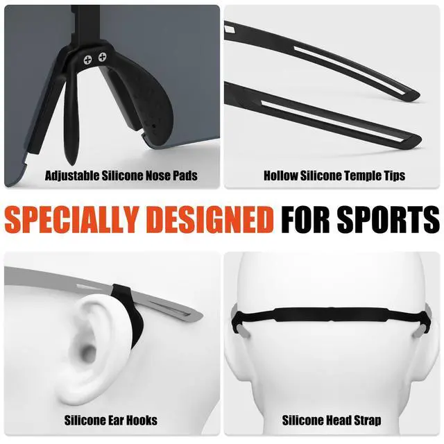 Alt view image 5 of 7 - Polarized Cycling Glasses with 5 Interchangeable Lenses,MTB Biking Baseball Running Sports Sunglasses for Men Women
