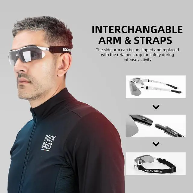 Alt view image 4 of 7 - Photochromic Sports Sunglasses Mens Cycling Pickleball Glasses | Removable Elasctic Band,Myopia Insert,Adjustalble Nose Pad,UV400 Protection