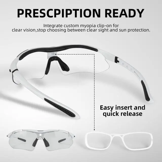 Alt view image 6 of 7 - Photochromic Sports Sunglasses Mens Cycling Pickleball Glasses | Removable Elasctic Band,Myopia Insert,Adjustalble Nose Pad,UV400 Protection