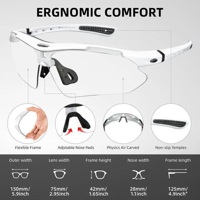 Alt view image 7 of 7 - Photochromic Sports Sunglasses Mens Cycling Pickleball Glasses | Removable Elasctic Band,Myopia Insert,Adjustalble Nose Pad,UV400 Protection