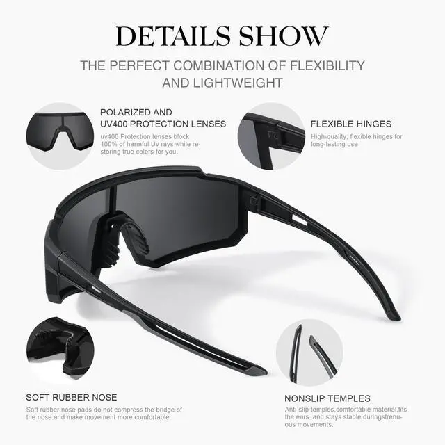 Alt view image 5 of 7 - Polarized Sport Sunglasses Men Women TR90 Lightweight UV400 | Polarized Sport Sunglasses with TR90 Lightweight Frame UV400 Lenses Fit for Cycling Running Fishing Outdoor Adventures