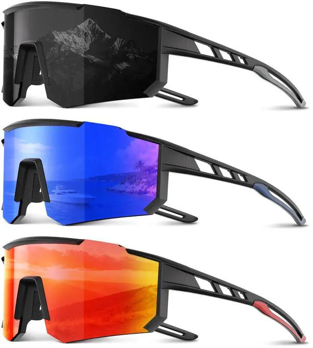 Main image of Polarized Sports Sunglasses Men Women for Running Baseball Cycling | 3 Pack Wrap Around Mens Womens Lightweight Outdoor Sunglasses UV Protection for Hiking Fishing, A01