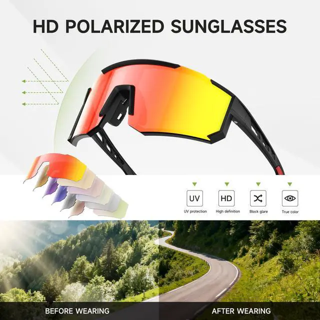 Alt view image 6 of 7 - Polarized Sports Sunglasses Men Women for Running Baseball Cycling | 3 Pack Wrap Around Mens Womens Lightweight Outdoor Sunglasses UV Protection for Hiking Fishing, A01