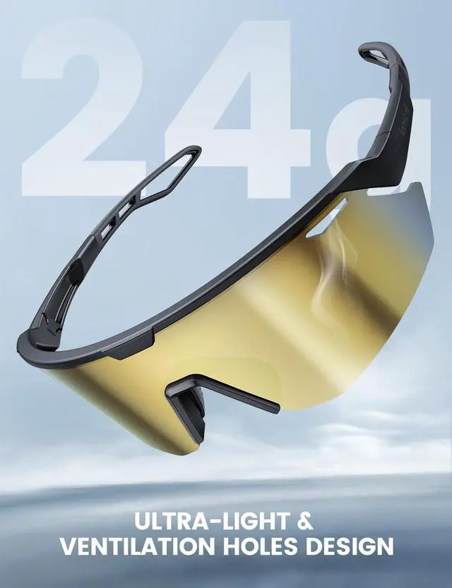 Alt view image 3 of 7 - Polarized Sports Sunglasses for Men Women, 24g Ultralight | Adjustable Nose Pad, UV400 Protection Sun Glasses for Cycling Running Baseball Fishing Golf Beach, Gold