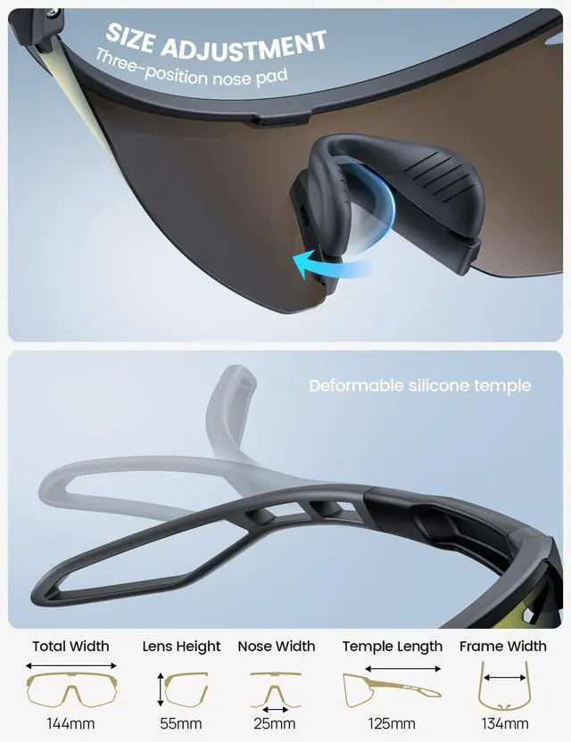 Alt view image 4 of 7 - Polarized Sports Sunglasses for Men Women, 24g Ultralight | Adjustable Nose Pad, UV400 Protection Sun Glasses for Cycling Running Baseball Fishing Golf Beach, Gold