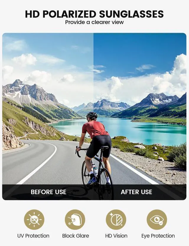Alt view image 6 of 7 - Polarized Sports Sunglasses for Men Women, 24g Ultralight | Adjustable Nose Pad, UV400 Protection Sun Glasses for Cycling Running Baseball Fishing Golf Beach, Gold