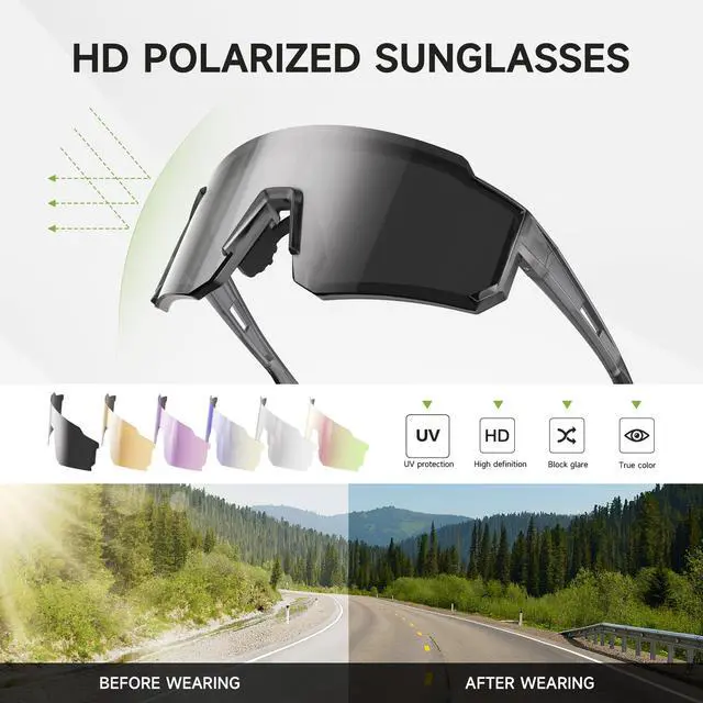 Alt view image 6 of 7 - Sports Polarized Sunglasses Men Women for Running Baseball Hiking | 3 Pack Lightweight Sun Glasses with UV Protection for Cycling Fishing, A01-Gray/Ice Blue/Red