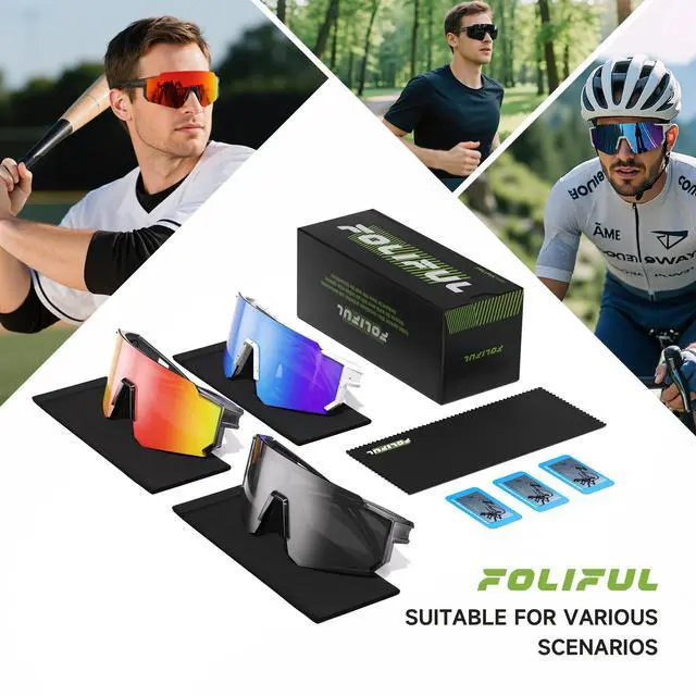 Alt view image 7 of 7 - Sports Polarized Sunglasses Men Women for Running Baseball Hiking | 3 Pack Lightweight Sun Glasses with UV Protection for Cycling Fishing, A01-Gray/Ice Blue/Red