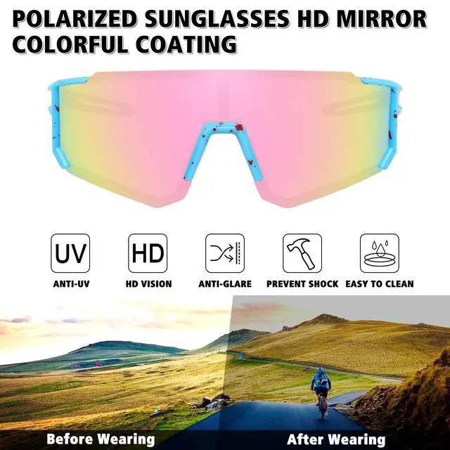 Alt view image 2 of 6 - Polarized Sports Sunglasses for Men Women,Cycling Running | UV400 Protection Polarized Baseball Driving Fishing Mountain Bike Wrap Around Sun Glasses,Lightweight Frame
