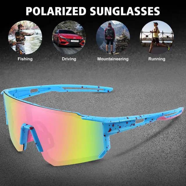 Alt view image 5 of 6 - Polarized Sports Sunglasses for Men Women,Cycling Running | UV400 Protection Polarized Baseball Driving Fishing Mountain Bike Wrap Around Sun Glasses,Lightweight Frame