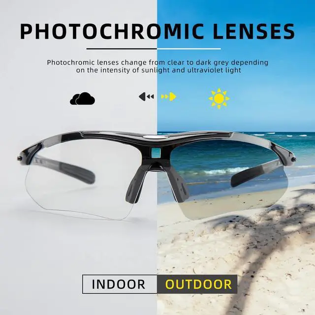 Alt view image 3 of 6 - Photochromic Sports Sunglasses Mens Cycling Pickleball Glasses | Removable Elasctic Band,Myopia Insert,Adjustalble Nose Pad,UV400 Protection