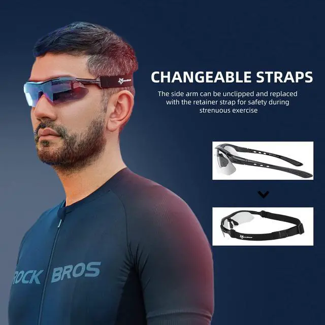 Alt view image 4 of 6 - Photochromic Sports Sunglasses Mens Cycling Pickleball Glasses | Removable Elasctic Band,Myopia Insert,Adjustalble Nose Pad,UV400 Protection