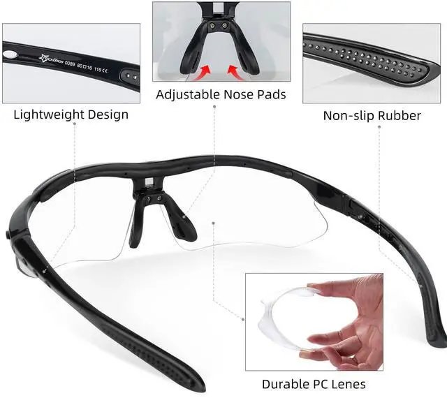 Alt view image 5 of 6 - Photochromic Sports Sunglasses Mens Cycling Pickleball Glasses | Removable Elasctic Band,Myopia Insert,Adjustalble Nose Pad,UV400 Protection