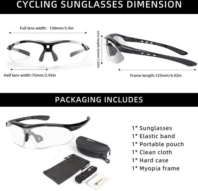 Alt view image 6 of 6 - Photochromic Sports Sunglasses Mens Cycling Pickleball Glasses | Removable Elasctic Band,Myopia Insert,Adjustalble Nose Pad,UV400 Protection