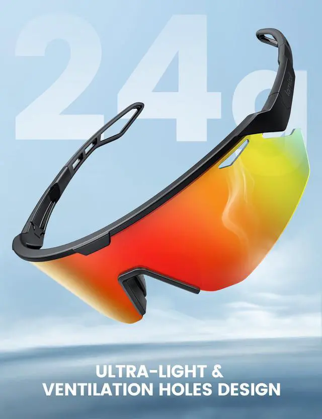 Alt view image 3 of 7 - Polarized Sports Sunglasses for Men Women, 24g Ultralight | Adjustable Nose Pad, UV400 Protection Sun Glasses for Cycling Running Baseball Fishing Golf Beach, Orange