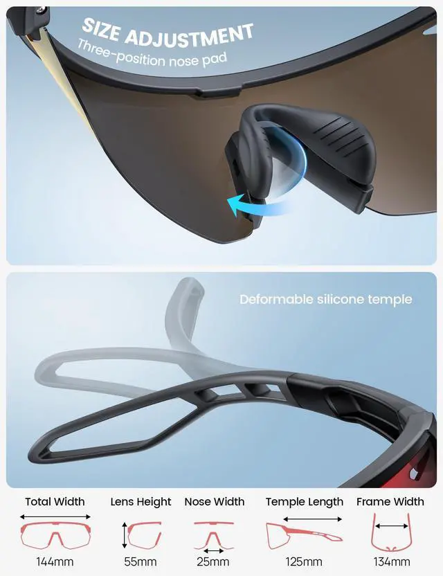 Alt view image 4 of 7 - Polarized Sports Sunglasses for Men Women, 24g Ultralight | Adjustable Nose Pad, UV400 Protection Sun Glasses for Cycling Running Baseball Fishing Golf Beach, Orange