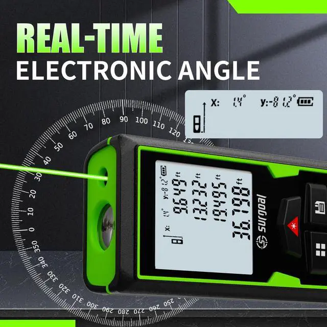 Alt view image 3 of 7 - Green Laser Distance Measure USB-C Rechargeable Live XY Angle Sensor 196FT High-Accuracy, Area / Volume / Pythagorean, Ft/In/Ft+In/M Unit Switching, Compact, Home DIY Woodworking Indoor Projects Gift