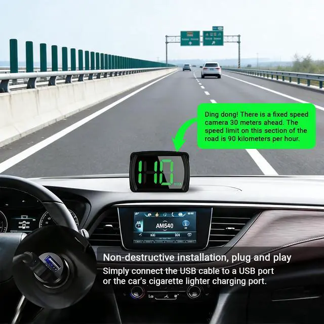 Alt view image 5 of 7 - Speedometer HUD for Cars Trucks Motorcycles USB Plug & Play Digital MPH Speed Meter Head Up Display, GPS Speedometer, in-Vehicle HUD Head-up Display with Shading Plate Car Charger Adapter