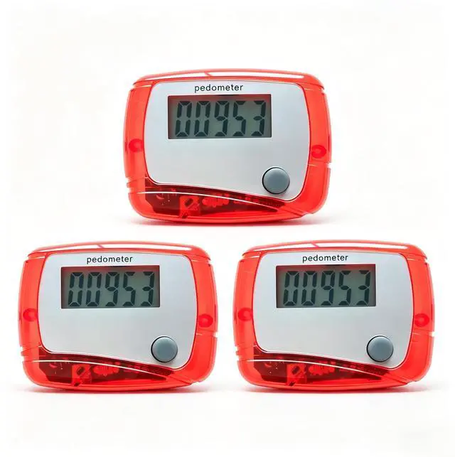 Main image of 3Pcs Red Portable Counter Mini Digital LCD Pedometer Sports Walking Running Step Counter Meter Walking Distance Miles,Exercise Time, Calorie Counter, Daily Target Monitor