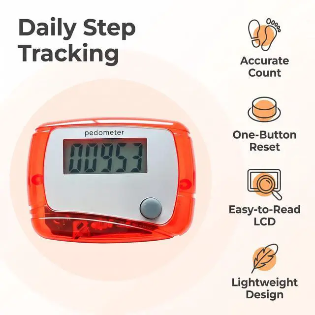 Alt view image 7 of 7 - 3Pcs Red Portable Counter Mini Digital LCD Pedometer Sports Walking Running Step Counter Meter Walking Distance Miles,Exercise Time, Calorie Counter, Daily Target Monitor