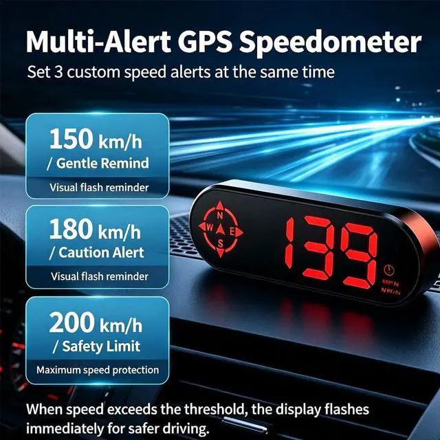 Alt view image 3 of 7 - GPS Speedometer for Car with Compass,4.63'' Large MPH Digital Speedometer HUD Dashboard Display,Dual Satellite GPS+BDS, Triple-Level Overspeed & Fatigue Alarm,Plug & Play for All Vehicles