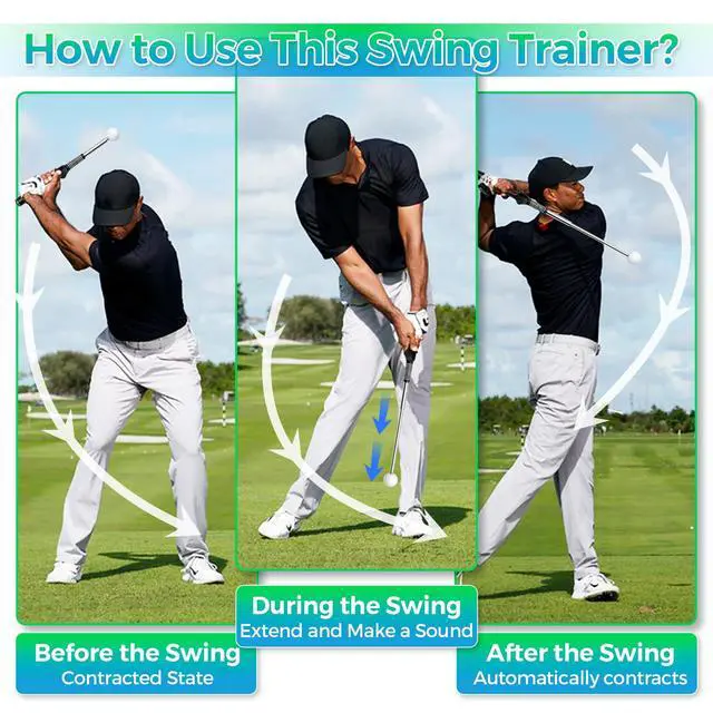 Alt view image 2 of 7 - Golf Swing Trainer Aid,Golf Grip Trainer with Audible Click Feedback | Right Hand Golf Training Aid Retractable Swing Practice Tool for Beginners Players Portable Golf Accessories Indoor Outdoor